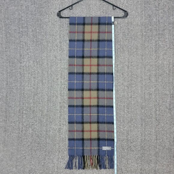 100% Cashmere Plaid Scarf Mens Womens Unisex Blue Gray Fringed Preppy 64x10 - Picture 2 of 6
